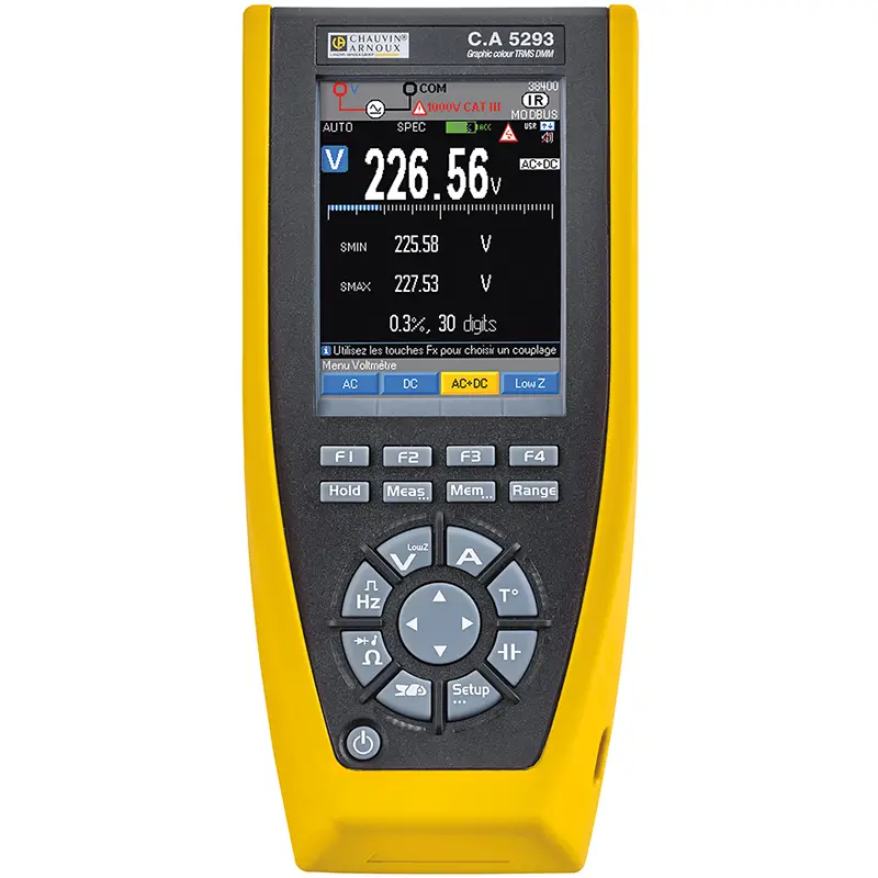 Tragbares Farbgrafik-Multimeter CA 5293 mit Farbdisplay und Bedienelementen zur Messung elektrischer Größen